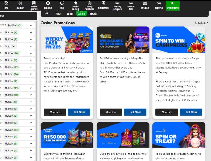 betway Promotions page CasinoGames
